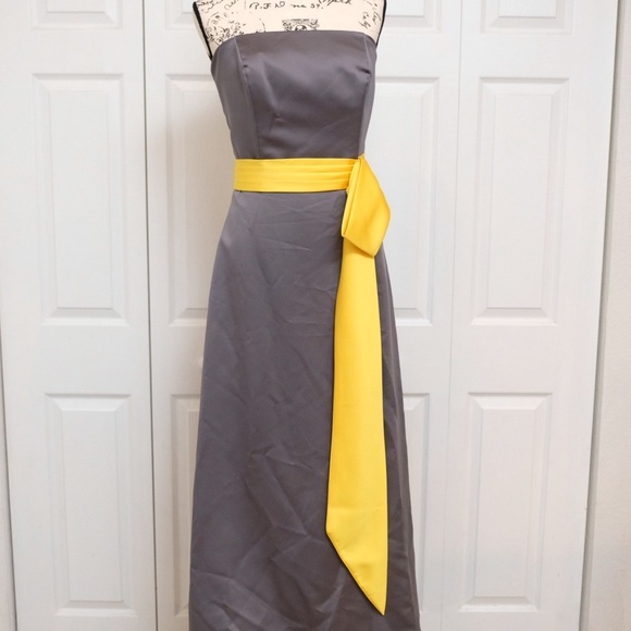 Alfred Angelo Gown Charcoal & Canary yellow floor length lace up back Bridal - Picture 7 of 10